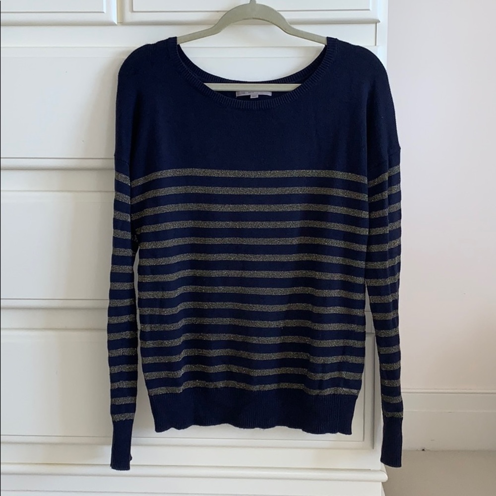 GAP Navy & Gold Striped Crewneck Sweater